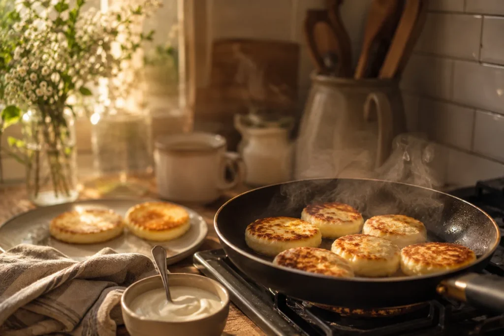 Сирники смажаться на сковороді на кухні
