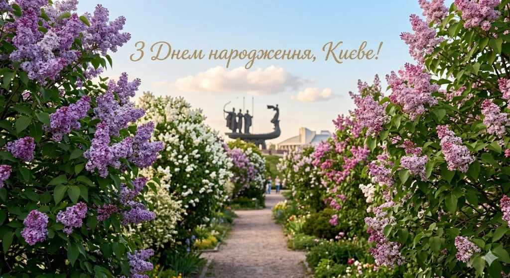 Квітучий бузок та памʼятник засновникам Києва