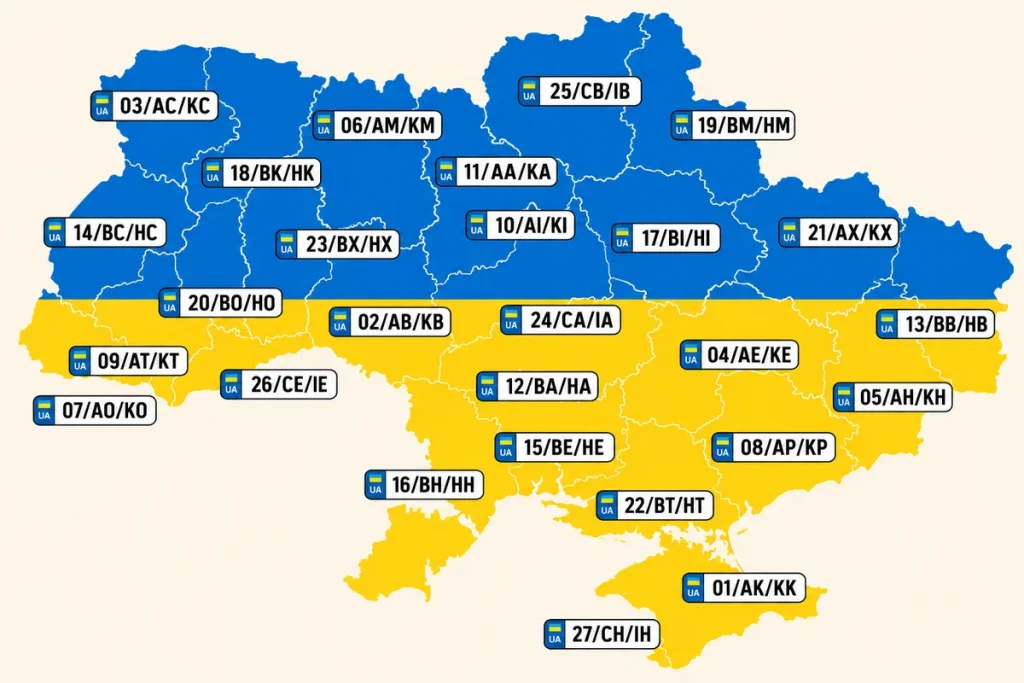 Автомобільні номери України по областях (старі на нові)