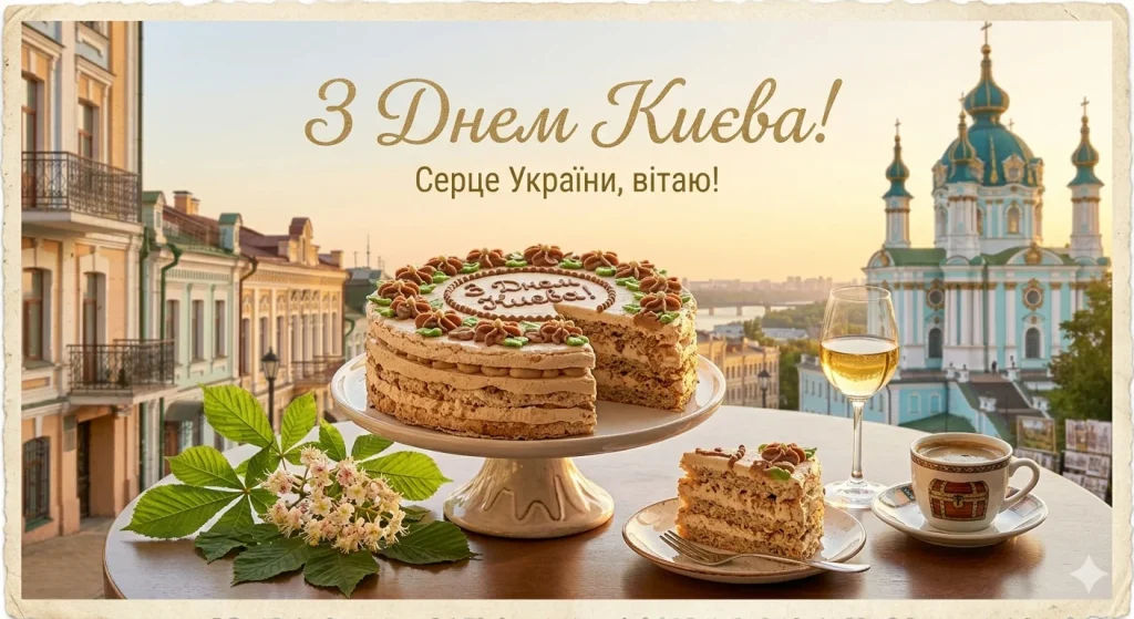 Київський торт на фоні Андріївського узвозу