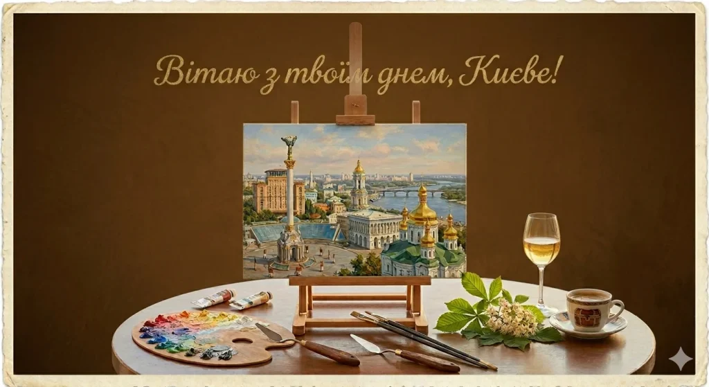 Картина з видом на Київ на мольберті