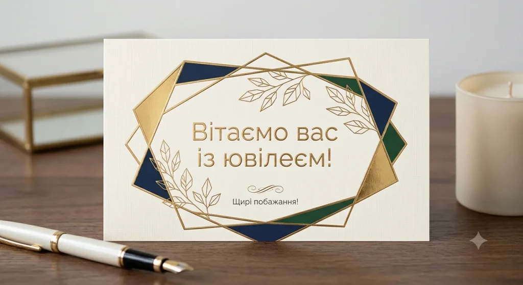 Листівка з привітанням і ручка на столі