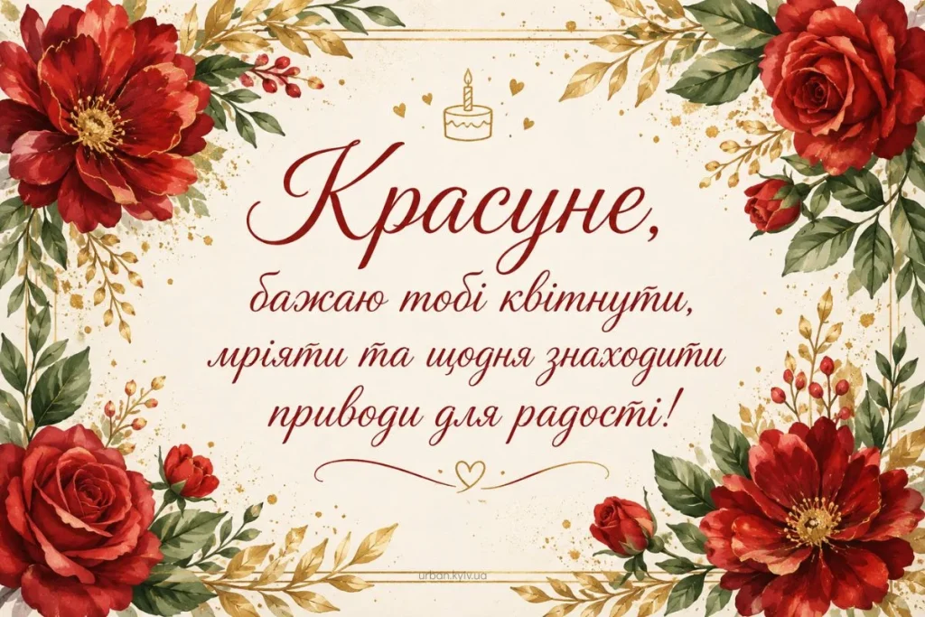 Вітальна листівка з червоними квітами