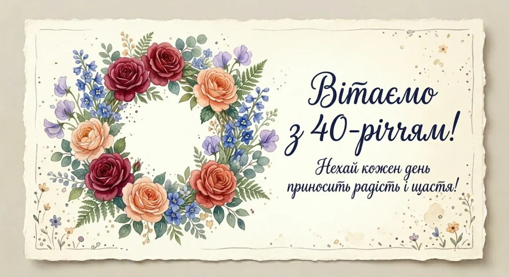 Квітковий віночок на листівці з 40-річчям