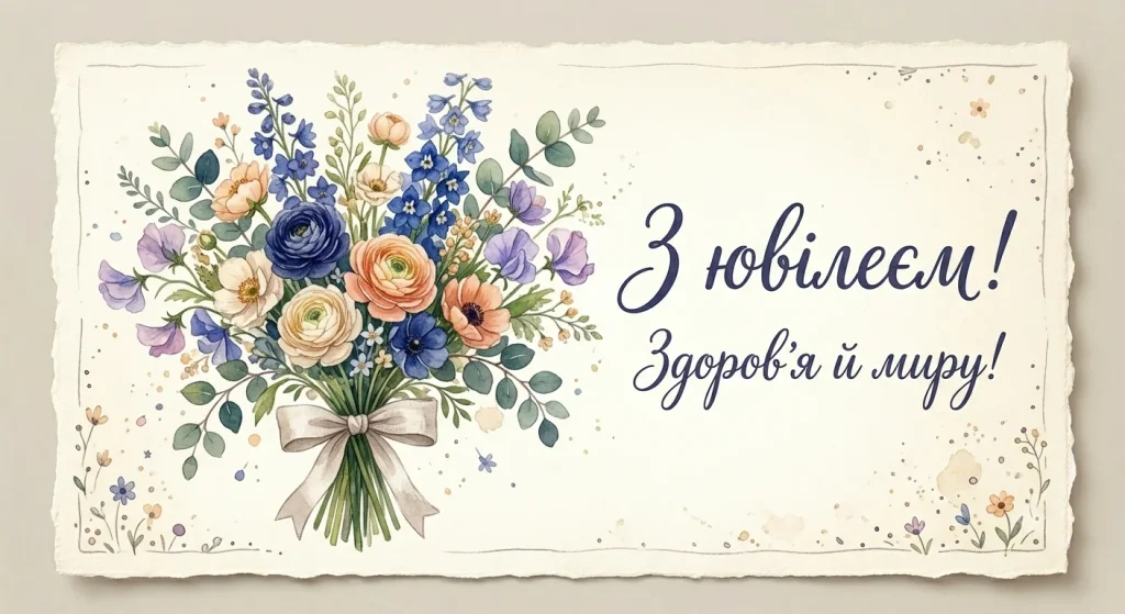 Привітання на листівці з букетом