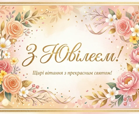 Листівка з трояндами та привітанням з ювілеєм