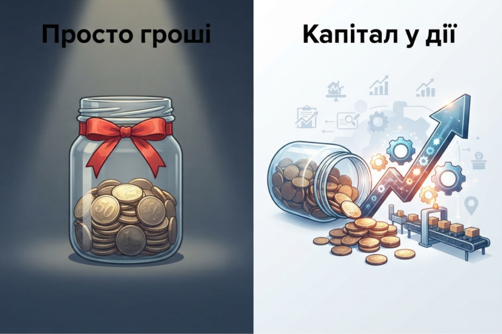 Порівняння заощаджених грошей і капіталу в дії зі зростаючим графіком