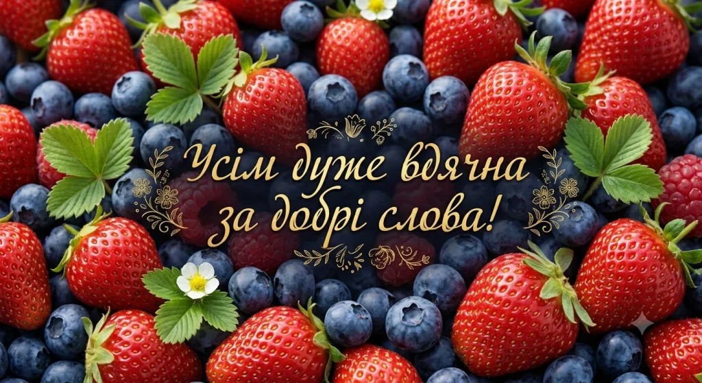 Подяка за привітання на фоні ягід