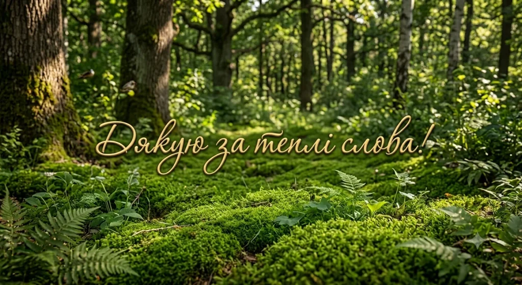 Подяка за привітання на фоні зелених дерев
