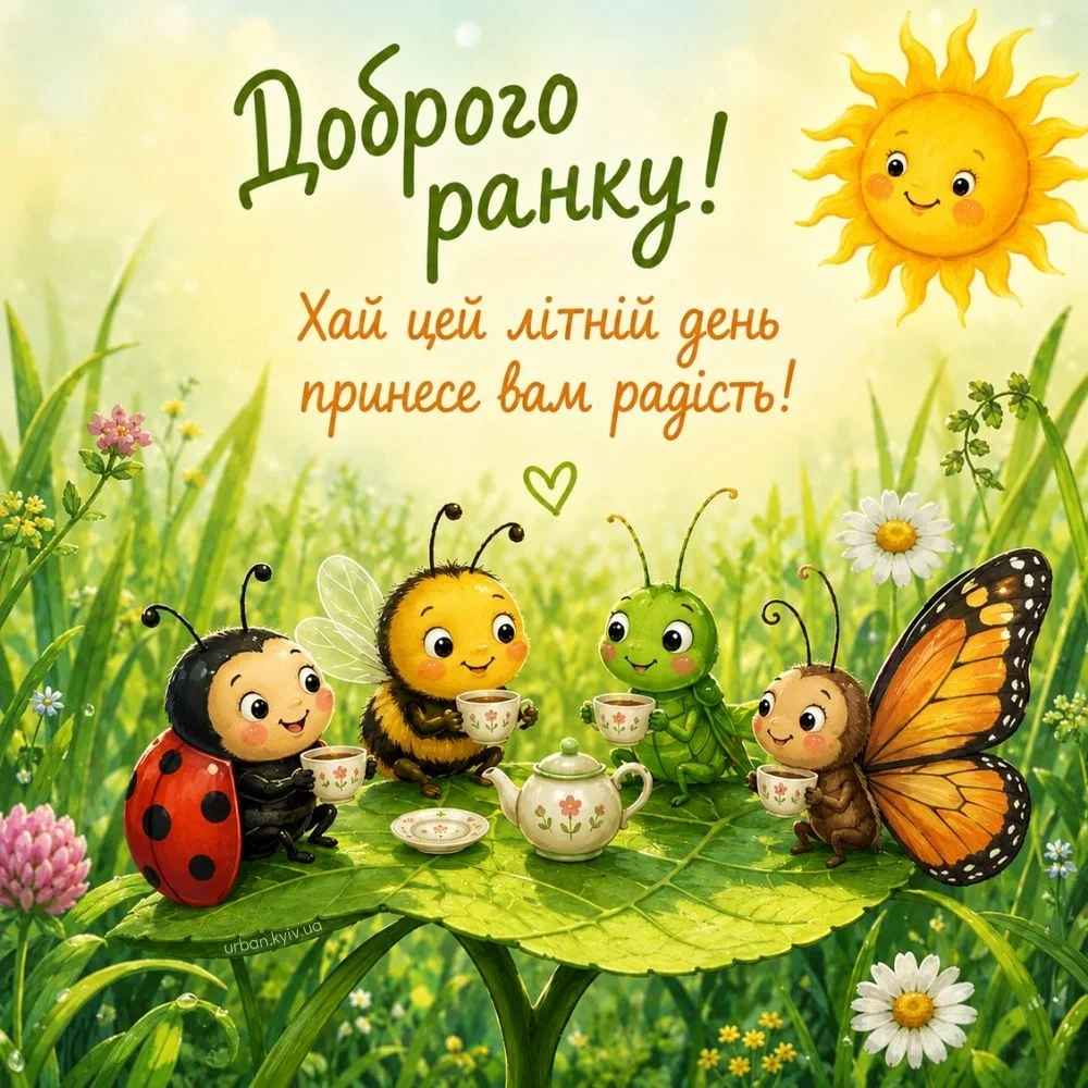 Літня листівка доброго ранку з комахами
