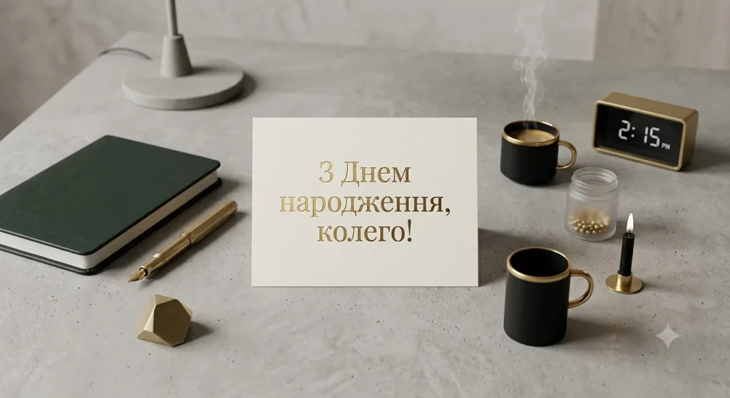 Лаконічна листівка з Днем народження для колеги