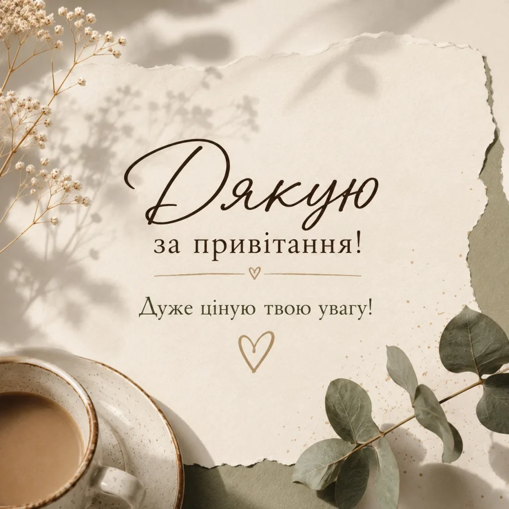 Подяка за привітання на фоні з кавою