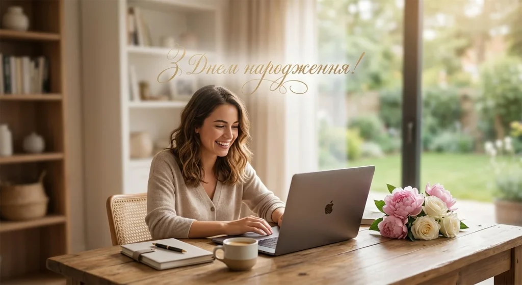 Молода жінка працює за ноутбуком