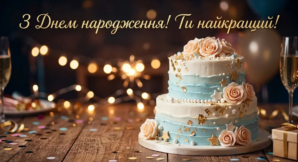 Привітання на фоні іменинного торта