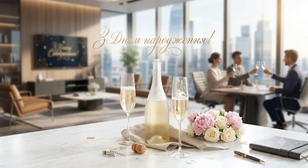Привітання на фоні офісу