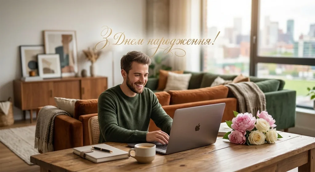 Чоловік вдома за ноутбуком