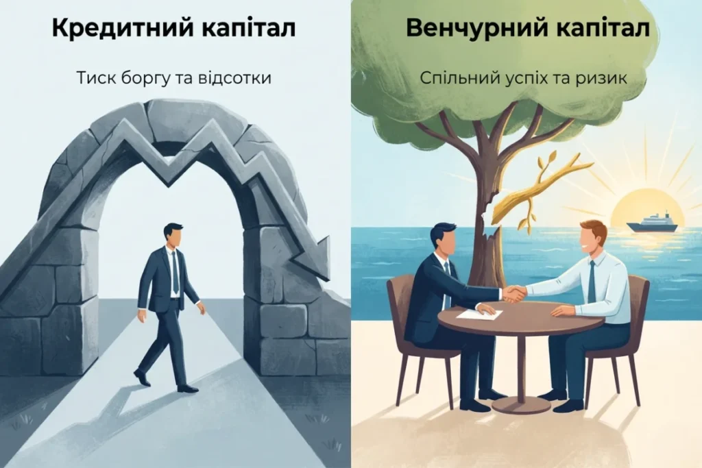 Ілюстрація-порівняння кредитного та венчурного капіталу