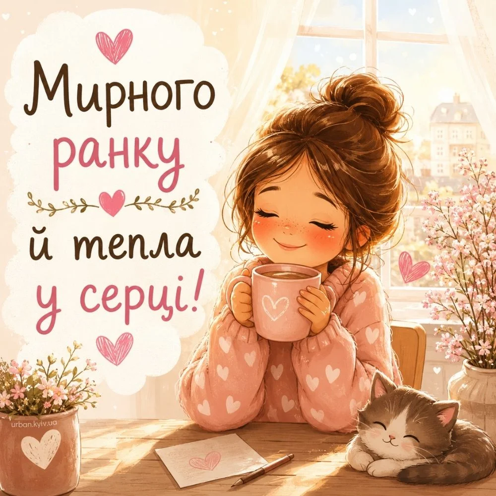 Мила листівка мирного ранку з дівчиною