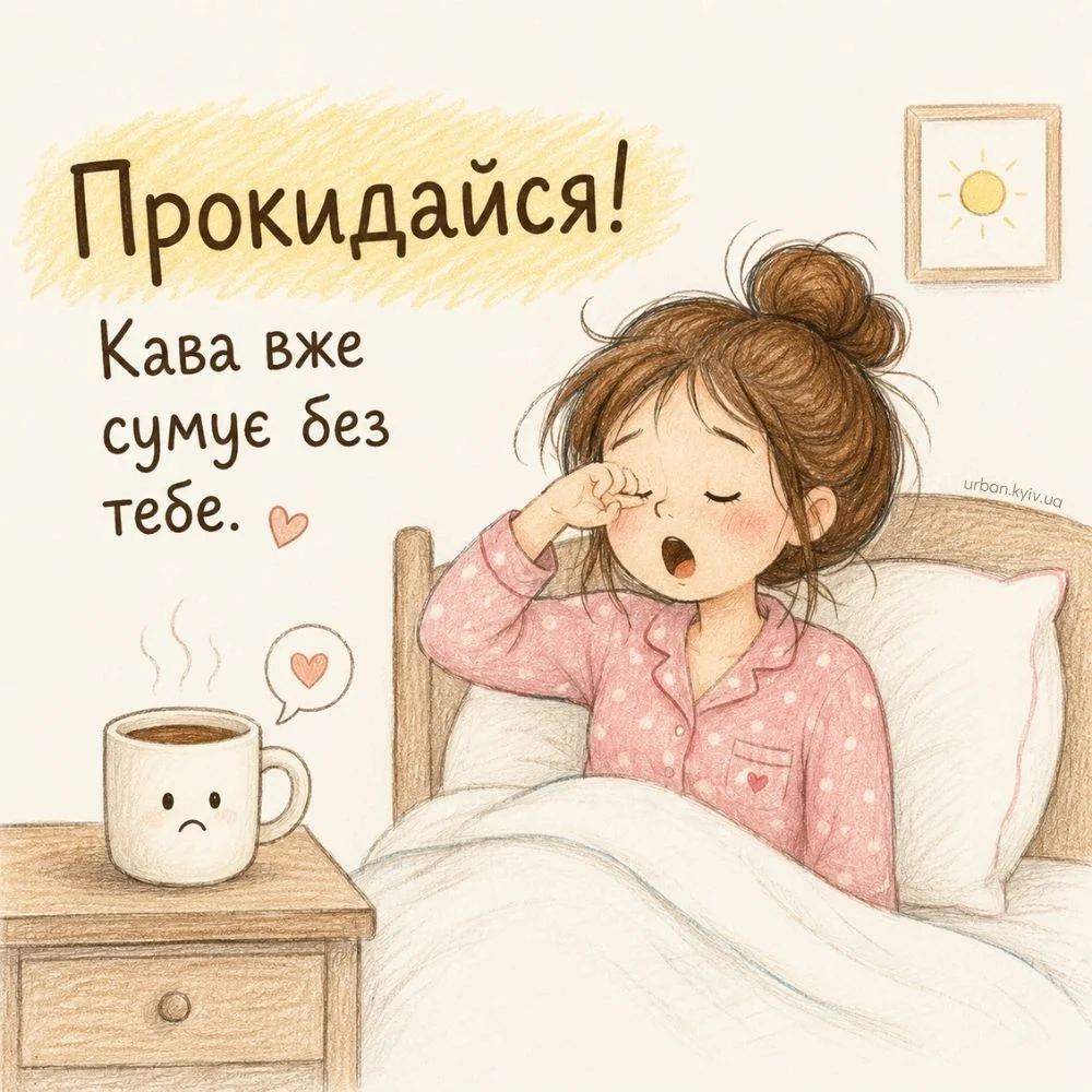 Жартівлива листівка про ранкову каву