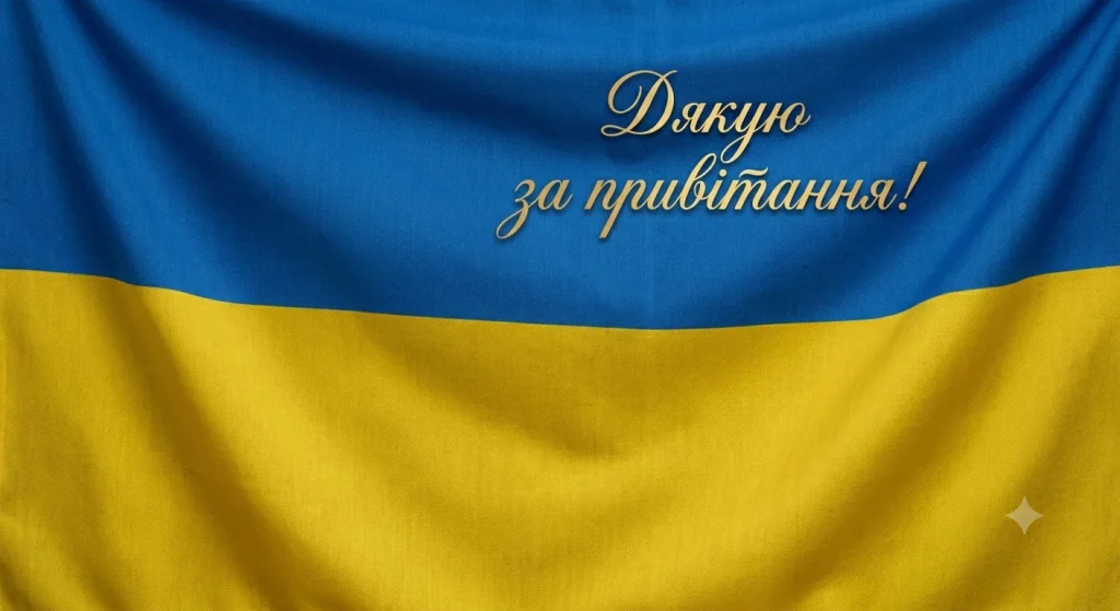 Подяка за привітання на фоні прапору
