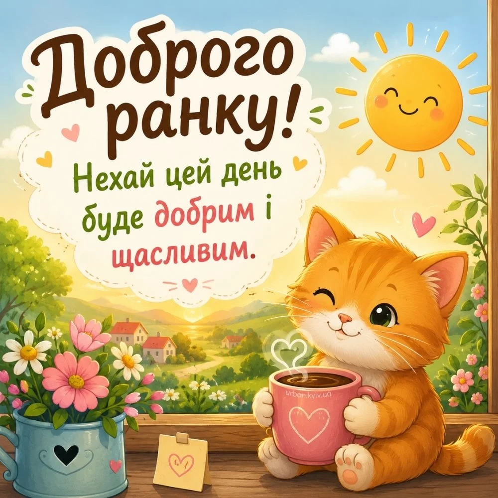 Листівка “Доброго ранку” з рудим кошеням