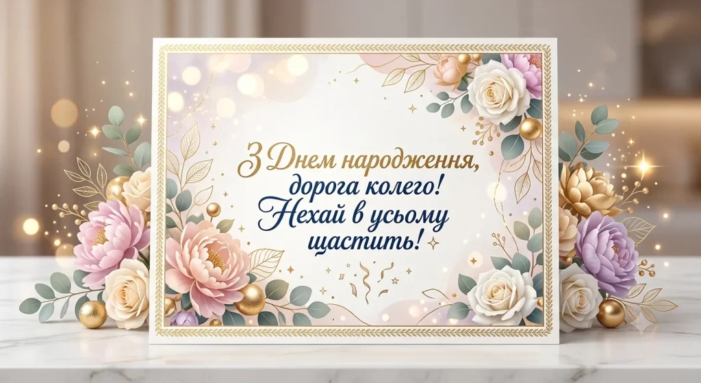 Листівка з Днем народження, дорога колего!