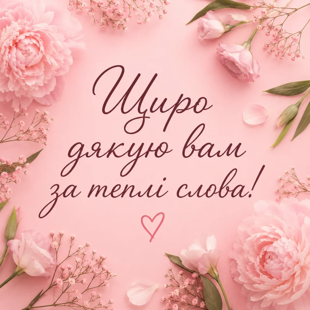 Щира подяка за привітання на рожевому фоні