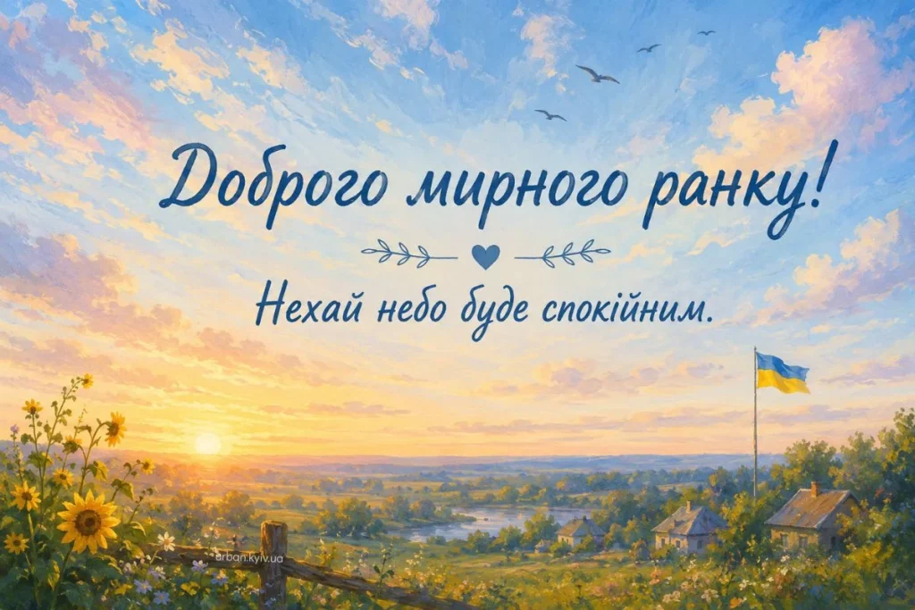 Листівка доброго мирного ранку з прапором України