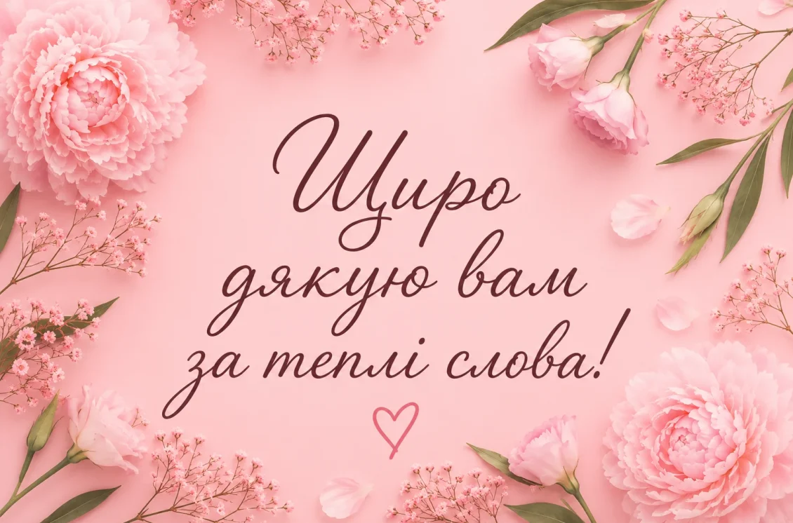 Щира подяка за привітання на рожевому фоні