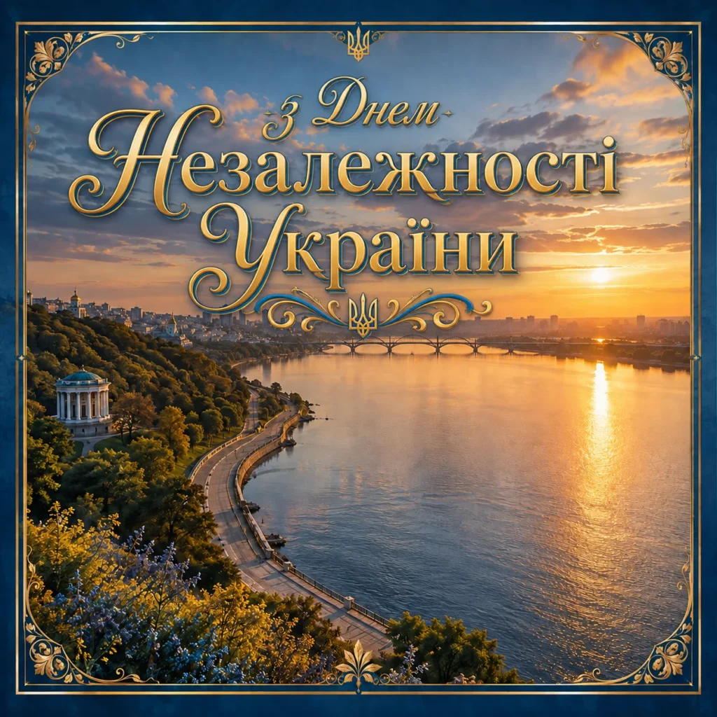 листівка з краєвидами Дніпра та привітанням з Днем незалежності