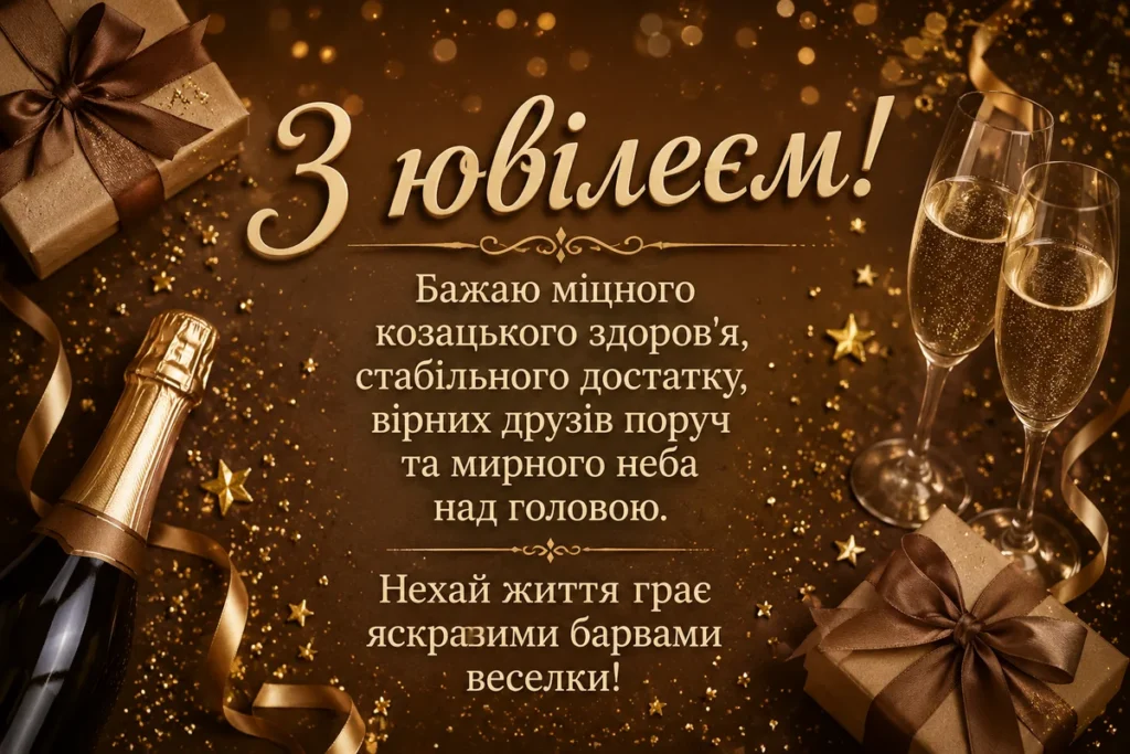 Шампанське та подарунки для чоловіка в ювілей