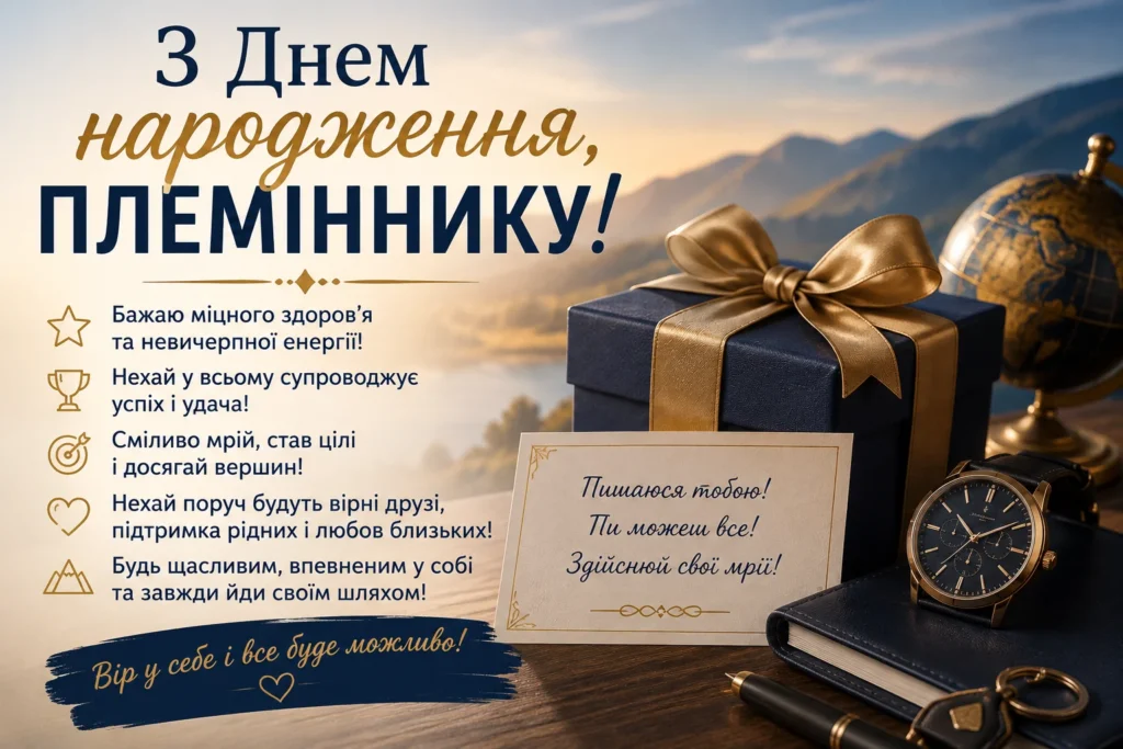 Вітальна листівка племіннику з побажаннями українською мовою