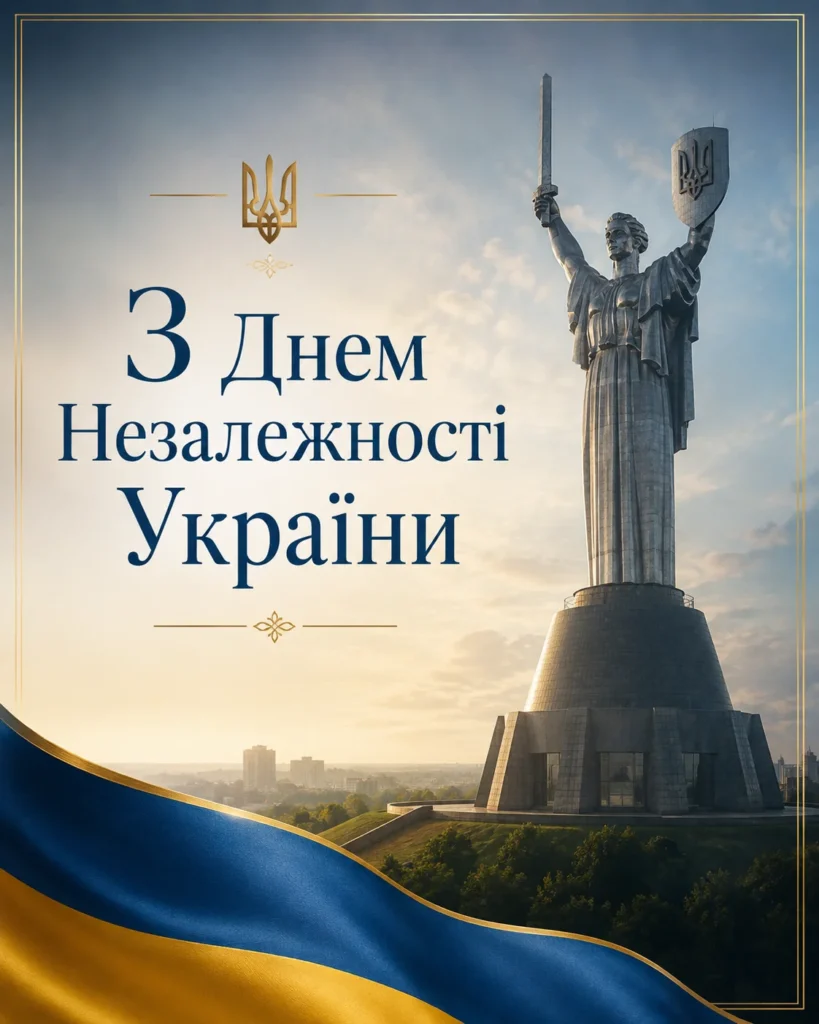 листівка з Днем незалежності з зображенням Батьківщини матері
