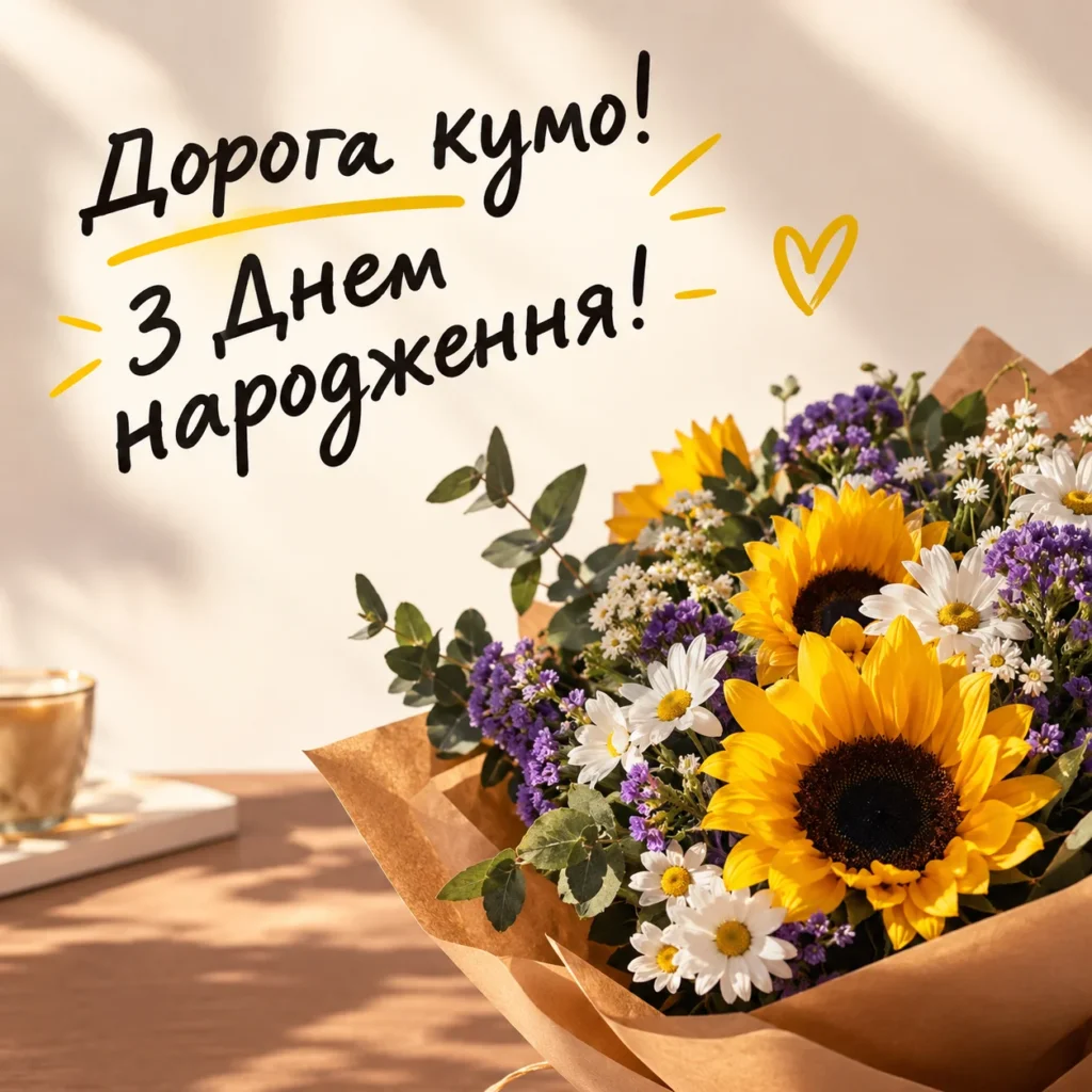 Листівка з букетом для куми