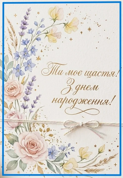 Ніжна ботанічна листівка з написом «Ти моє щастя!»