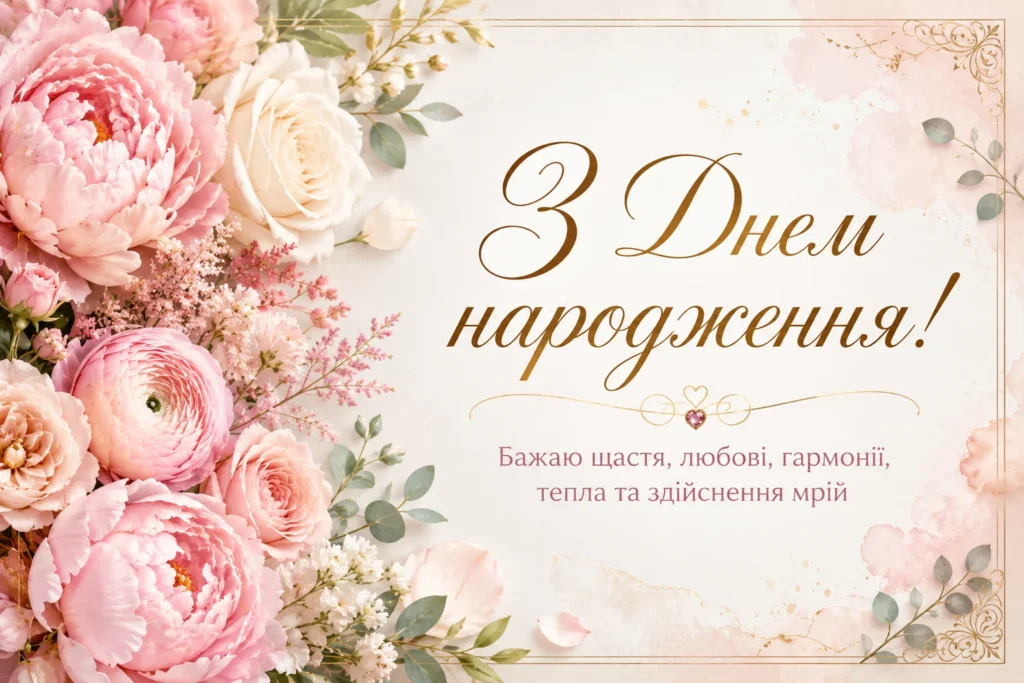 листівка на день народження жінці з квітами